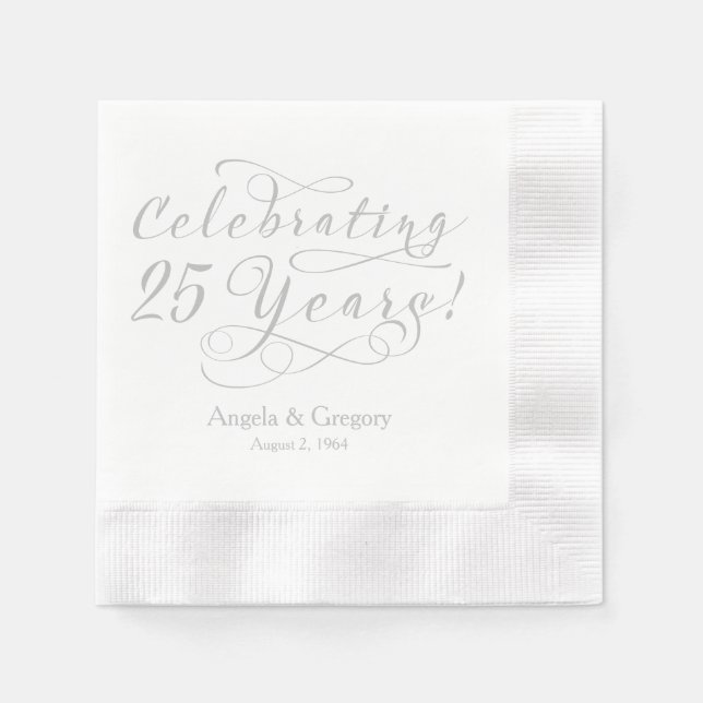 Personalised 25th Wedding Anniversary Silver White Napkin (Front)