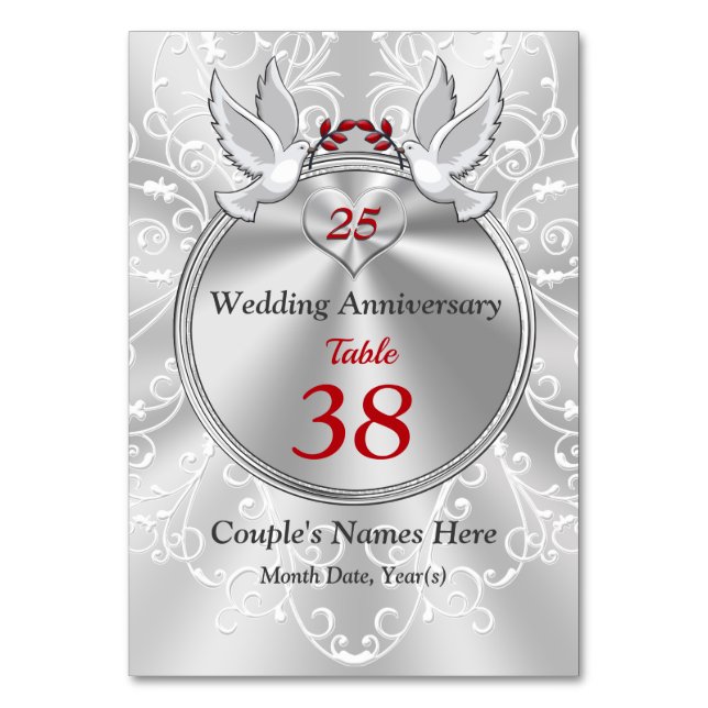 Personalised 25th Wedding Anniversary Table Cards (Back)