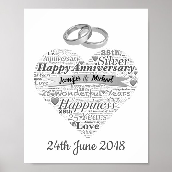 Silver Wedding Anniversary Posters & Prints Zazzle UK