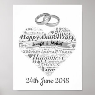Personalised 25th Wedding Anniversary Word Art Poster