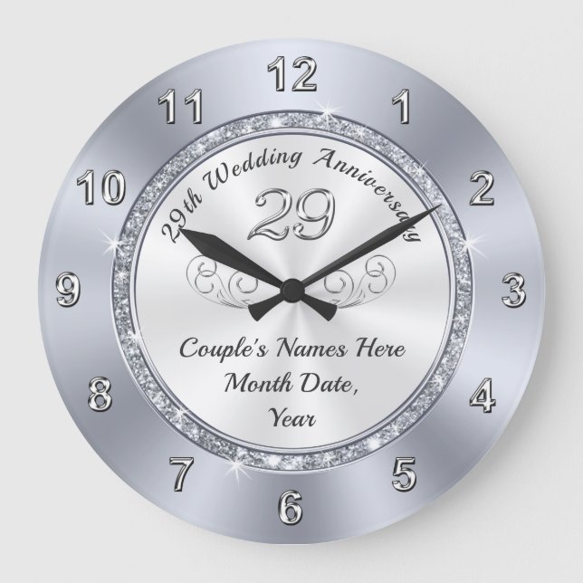 Personalised 29 Year Anniversary Gift Ideas Large Clock (Front)