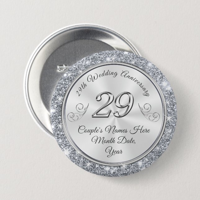 Personalised 29th Wedding Anniversary Pins, 7.5 Cm Round Badge (Front & Back)