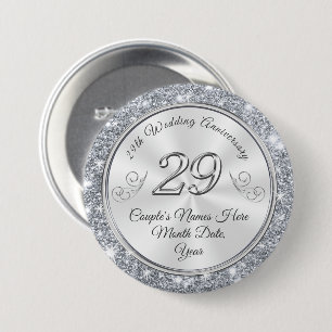 Personalised 29th Wedding Anniversary Pins, 7.5 Cm Round Badge