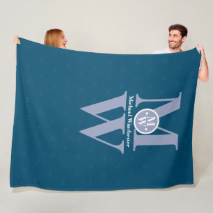 Personalised 2-letter Vertical Monogram Blue Fleece Blanket