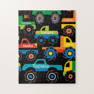 Personalised 2 Names Monster Trucks Gifts for Boys Jigsaw Puzzle
