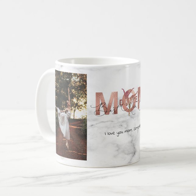 Personalised 2 Photo Best Dance Mum Ever Rose Gold Coffee Mug (Front Left)