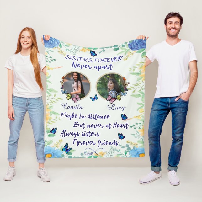 Personalised 2 Photo Collage Christmas gift sister Fleece Blanket (In Situ)