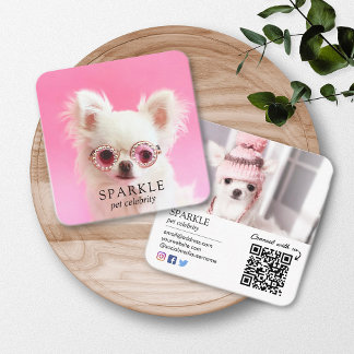 Personalised 2 Photo Dog Pet Social Media QR Code Square Business Card