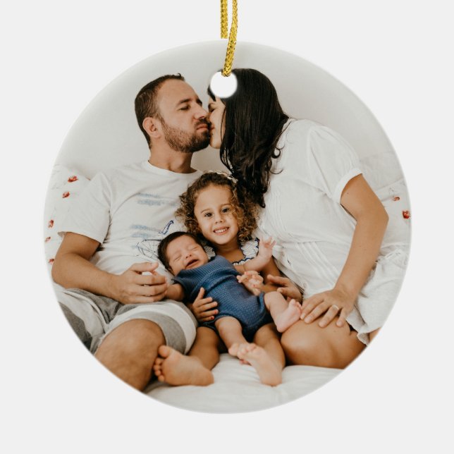 Personalised 2 photo Family Christmas Custom Ceramic Tree Decoration (Front)