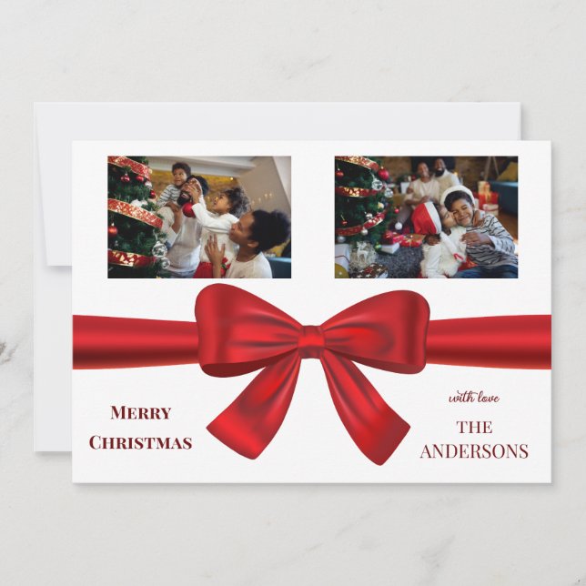 Personalised 2 photo family Christmas  Holiday Card (Front)