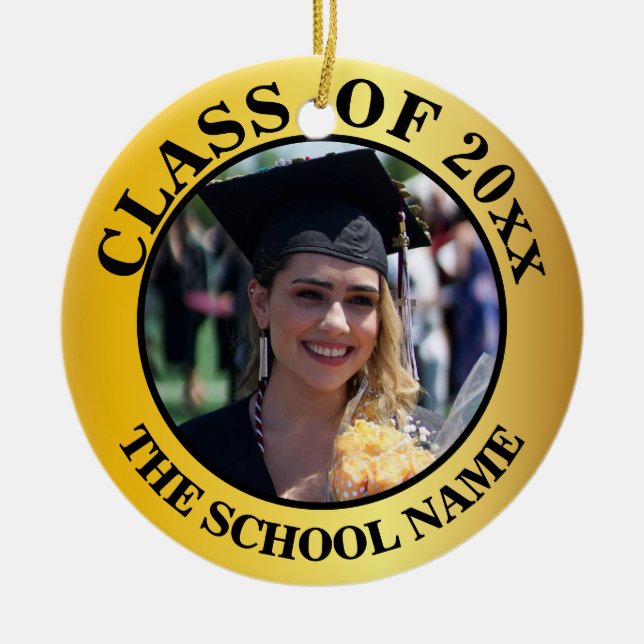 Personalised 2 Photo Graduation Class of 2021 Ceramic Tree Decoration (Front)