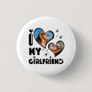 Personalised 2 Photo I Love My Girlfriend 3 Cm Round Badge