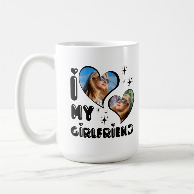Personalised 2 Photo I Love My Girlfriend  Coffee Mug (Left)