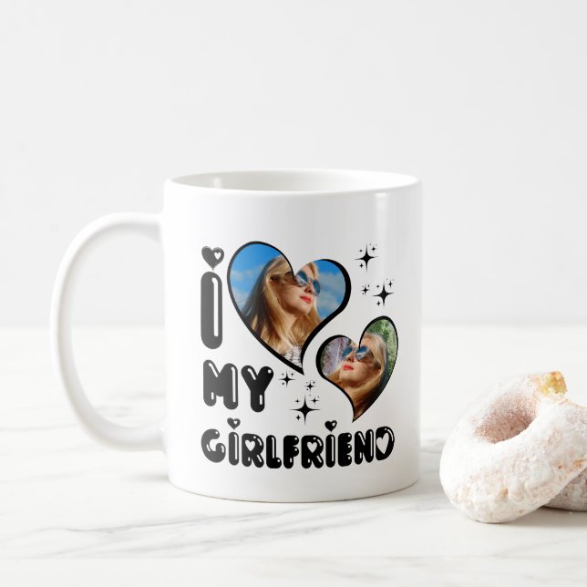 Personalised 2 Photo I Love My Girlfriend  Coffee Mug (With Donut)