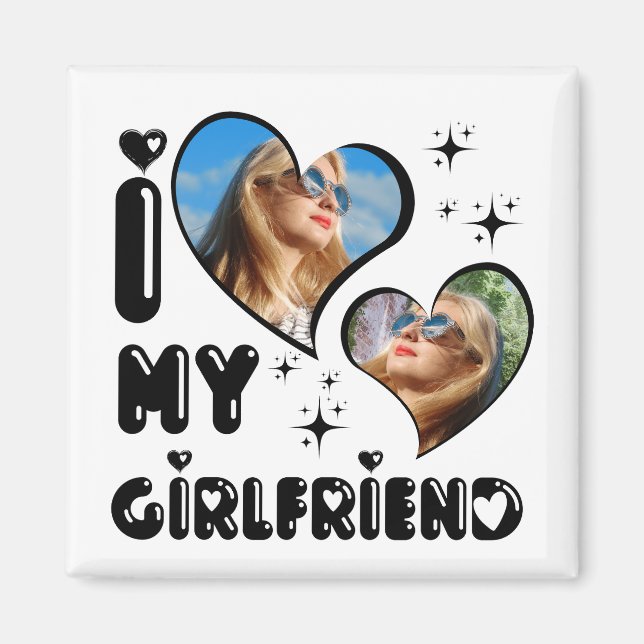 Personalised 2 Photo I Love My Girlfriend  Magnet (Front)