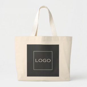 Personalised 2 Photo, Logo Neutral Charcoal Grey Large Tote Bag