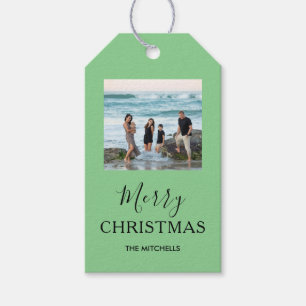 Personalised 2-photo Merry Christmas on Green Gift Tags