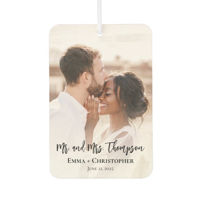Personalised 2 Photo Newlyweds Car Car Air Freshener (Front)