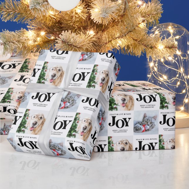 Personalised 2 Photo Pet Dog JOY Holiday Gift Wrapping Paper (Holidays)