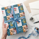 Personalised 2 Photo Pet Dog Puppy Blue Gold Paws Wrapping Paper<br><div class="desc">Personalised 2 Photo Pet Dog Puppy Blue Gold Paws Wrapping Paper</div>