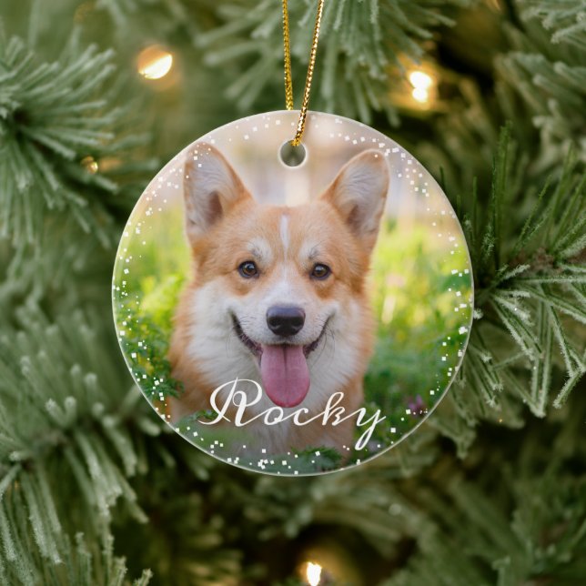 Personalised 2 Photo Pet Dog Puppy Holiday Ceramic Tree Decoration (Tree)