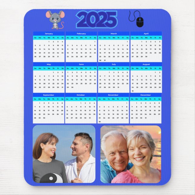 Personalised 2 Photo Portrait Calendar Mouse Mat (Front)