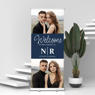 Personalised 2 Photo Wedding Monogram Welcome Retractable Banner