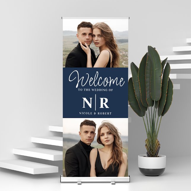 Personalised 2 Photo Wedding Monogram Welcome Retractable Banner (Creator Uploaded)