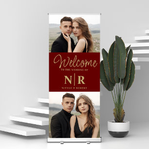 Personalised 2 Photo Wedding Monogram Welcome Retractable Banner