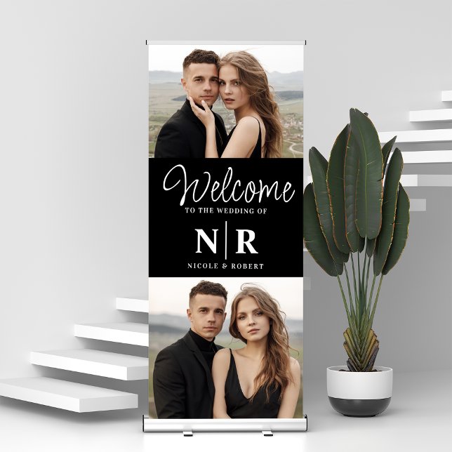 Personalised 2 Photo Wedding Monogram Welcome Retractable Banner (Creator Uploaded)