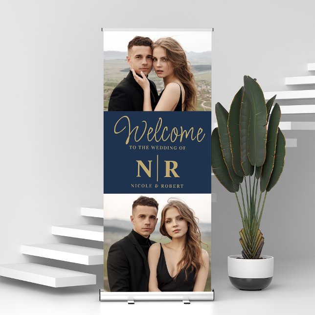 Personalised 2 Photo Wedding Monogram Welcome Retractable Banner (Creator Uploaded)