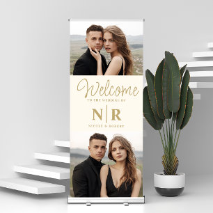 Personalised 2 Photo Wedding Monogram Welcome Retractable Banner