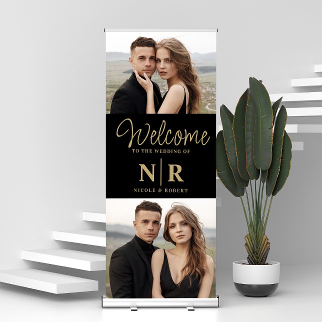 Personalised 2 Photo Wedding Monogram Welcome Retractable Banner (Creator Uploaded)