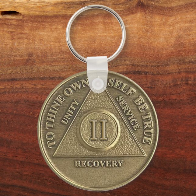 Personalised 2 Year Sober Anniversary Coin Key Ring (Front)