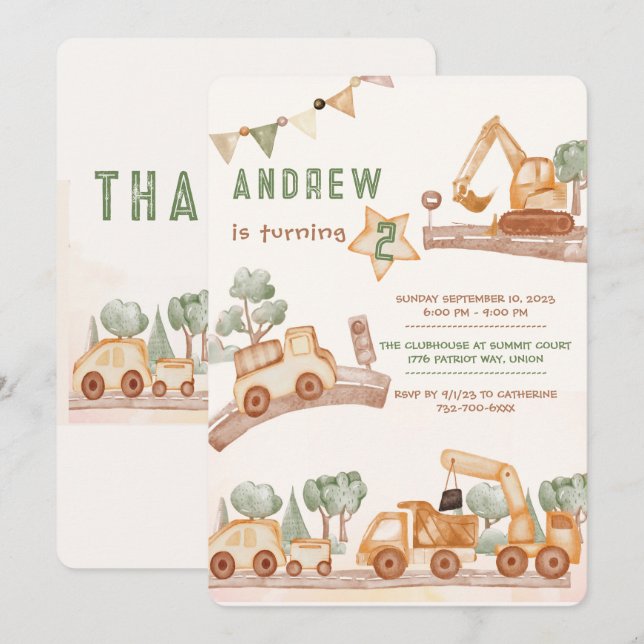 Personalised  2nd Birthday for boy Invitation (Front/Back)