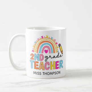 Personalised 2nd Grade Rainbow Teacher Coffee Mug