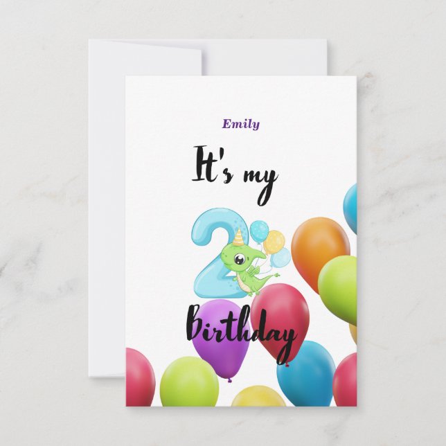 Personalised 2nd Year Birthday invitation Card (Front)