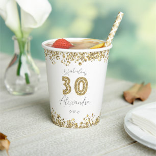 Personalised '30 and Fabulous' Gold Glitter Paper Cups