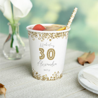 Personalised '30 and Fabulous' Gold Glitter Paper Cups