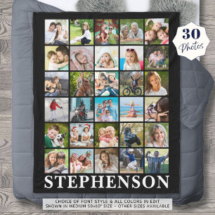 Personalised 30 Photo Collage Black Fleece Blanket