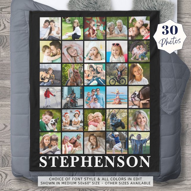 Personalised 30 Photo Collage Black Fleece Blanket (Creator Uploaded)
