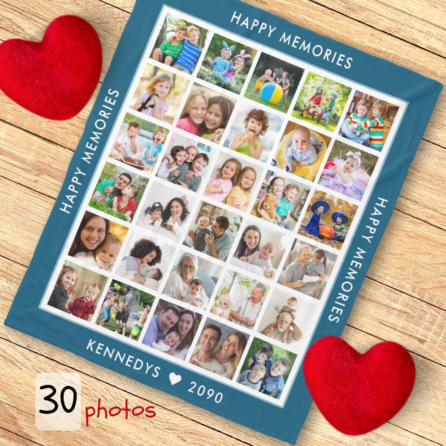 Personalised 30 Photo Collage Family Name Blue Fleece Blanket (Personalized 30 Photo Collage Family Name Blue Fleece Blanket
)