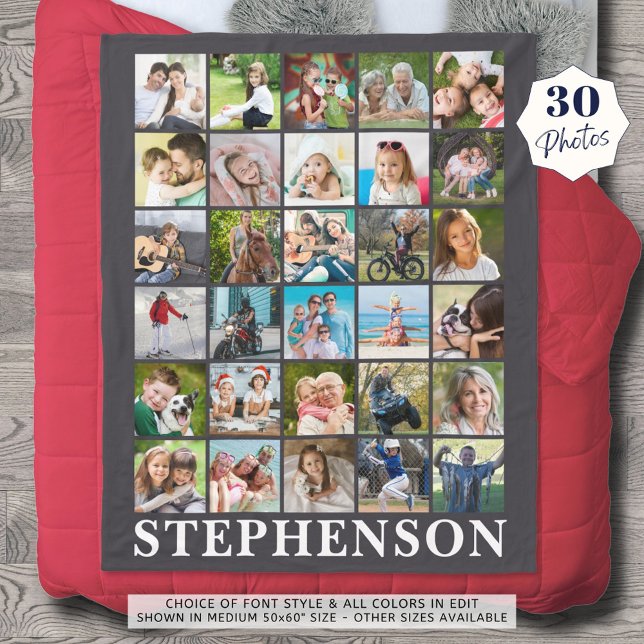 Personalised 30 Photo Collage Grey Fleece Blanket (Creator Uploaded)