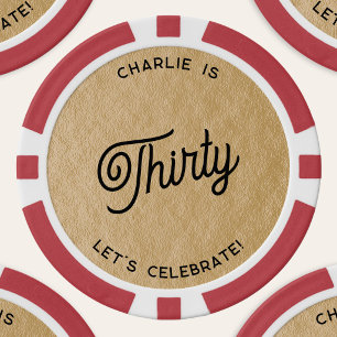 Personalised 30 Thirty Thirtieth Birthday Gold Poker Chips