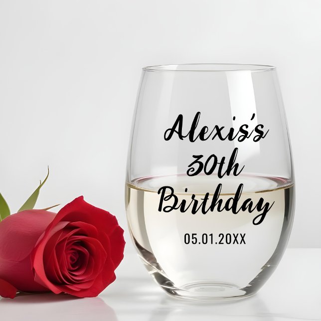 Personalised 30th 40th 50th 60th 70 Birthday Party Stemless Wine Glass (Creator Uploaded)