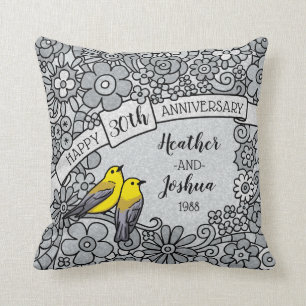 Personalised 30th Anniversary, Floral Birds Cushion