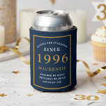 Personalised 30th Birthday 1996 Elegant Blue Gold Can Cooler<br><div class="desc">Celebrate a milestone 30th birthday with a touch of personalised elegance! This Custom Blue and Gold Can Cooler is the perfect party favour or gift, blending practical use with beautiful, bespoke design. Key Features: Customisable Milestone Design: Features a timeless design with the celebratory year (1996 in the example) and Name...</div>