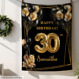 Personalised 30th Birthday Blanket Black Gold 🎉