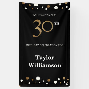 Personalised 30th Birthday Gold and black confetti Banner