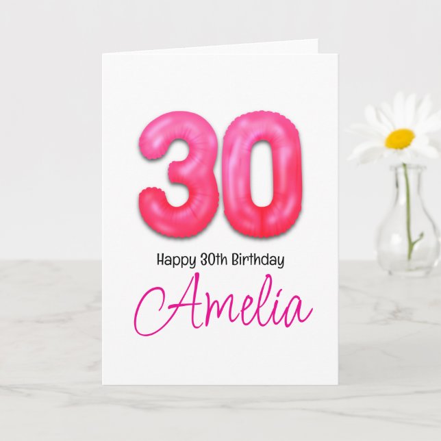 Personalised 30th Birthday Number Balloon Card (Small Plant)